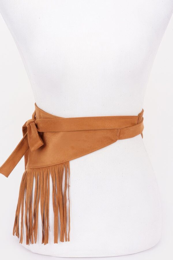 Faux Suede Fringe Belt with Iron Detail – Black, Camel, Coffee