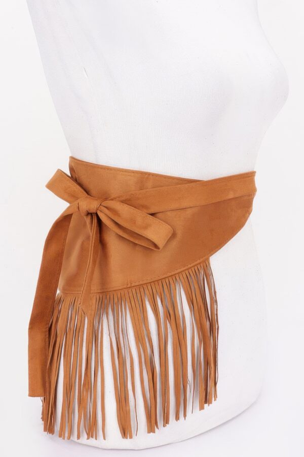 Faux Suede Fringe Belt with Iron Detail – Black, Camel, Coffee