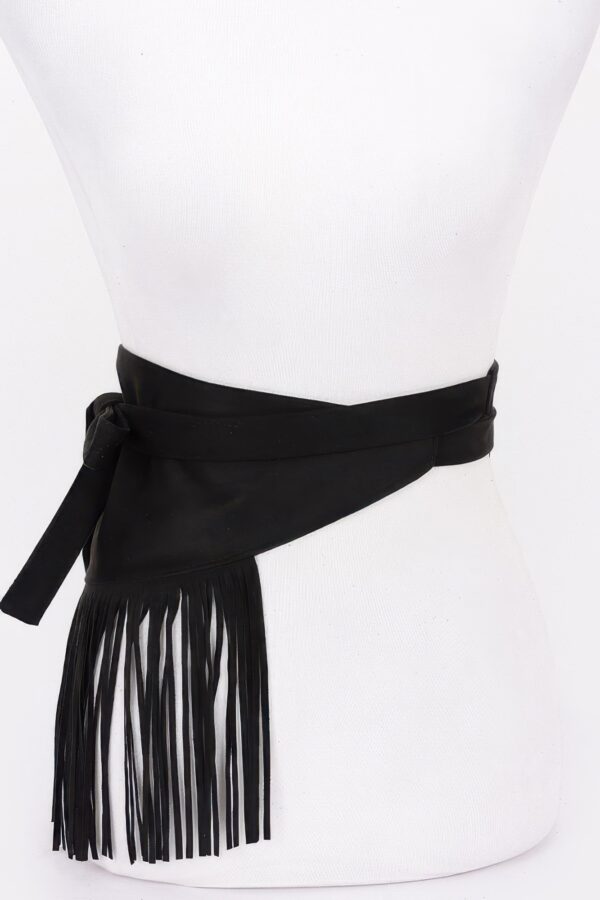 Faux Suede Fringe Belt with Iron Detail – Black, Camel, Coffee