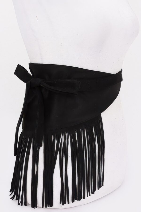 Faux Suede Fringe Belt with Iron Detail – Black, Camel, Coffee