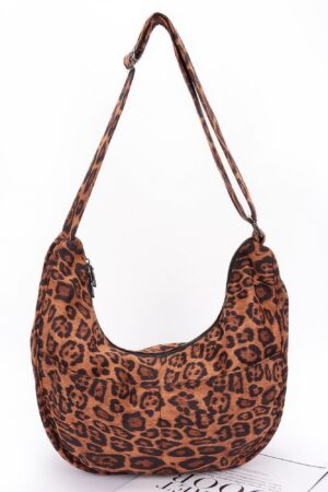Leopard Faux Suede Crossbody Bag – Double Pockets