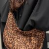 Leopard Faux Suede Crossbody Bag – Double Pockets