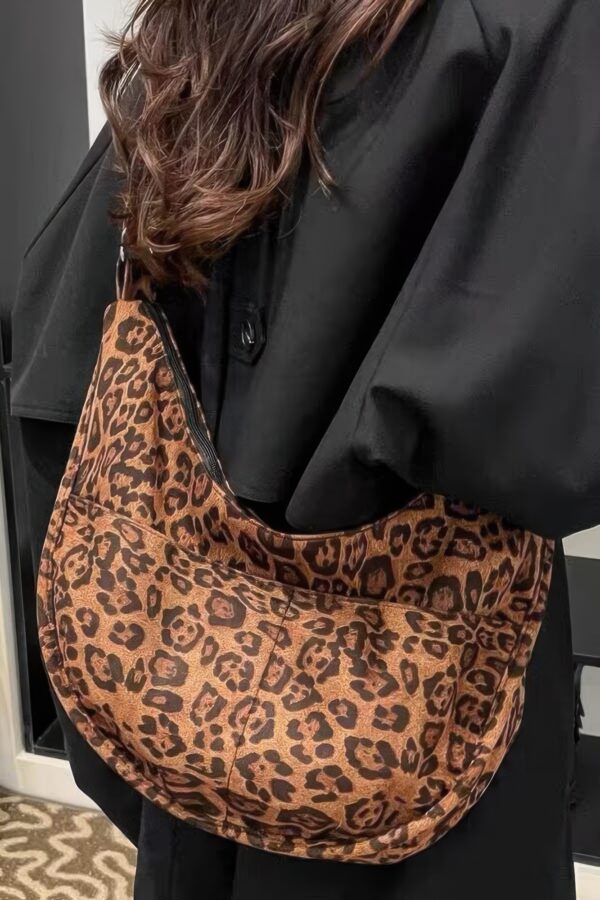 Leopard Faux Suede Crossbody Bag – Double Pockets
