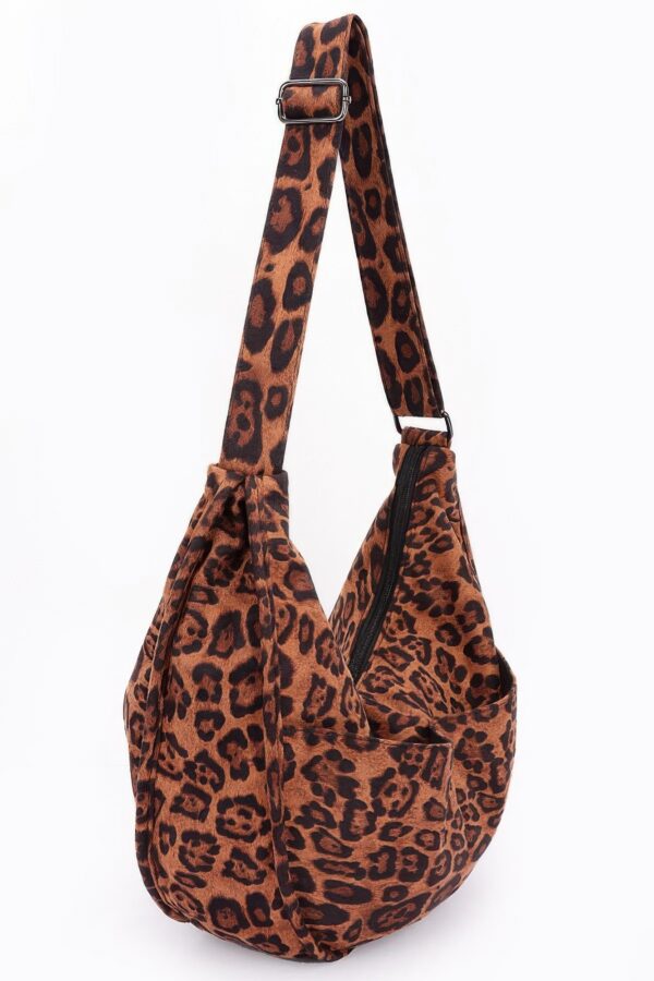 Leopard Faux Suede Crossbody Bag – Double Pockets