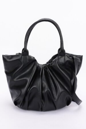 Ruched Faux Leather Tote Bag – Black, Coffee, Nude