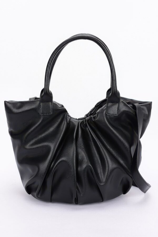 Ruched Faux Leather Tote Bag – Black, Coffee, Nude