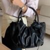 Ruched Faux Leather Tote Bag – Black, Coffee, Nude