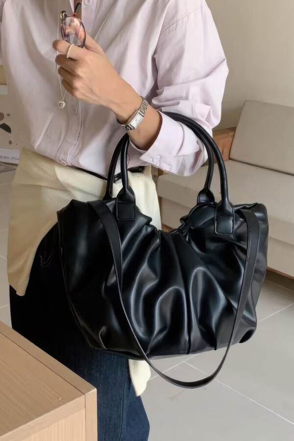 Ruched Faux Leather Tote Bag – Black, Coffee, Nude