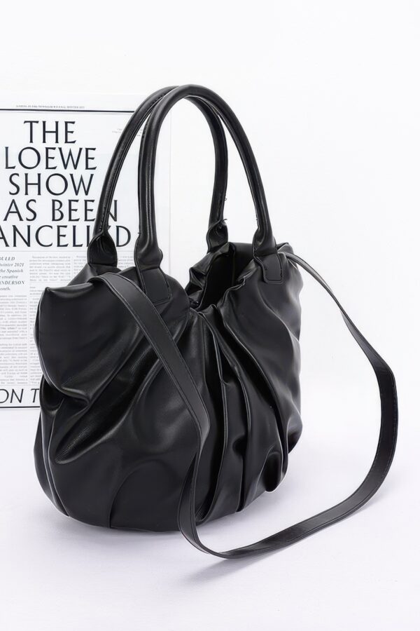 Ruched Faux Leather Tote Bag – Black, Coffee, Nude