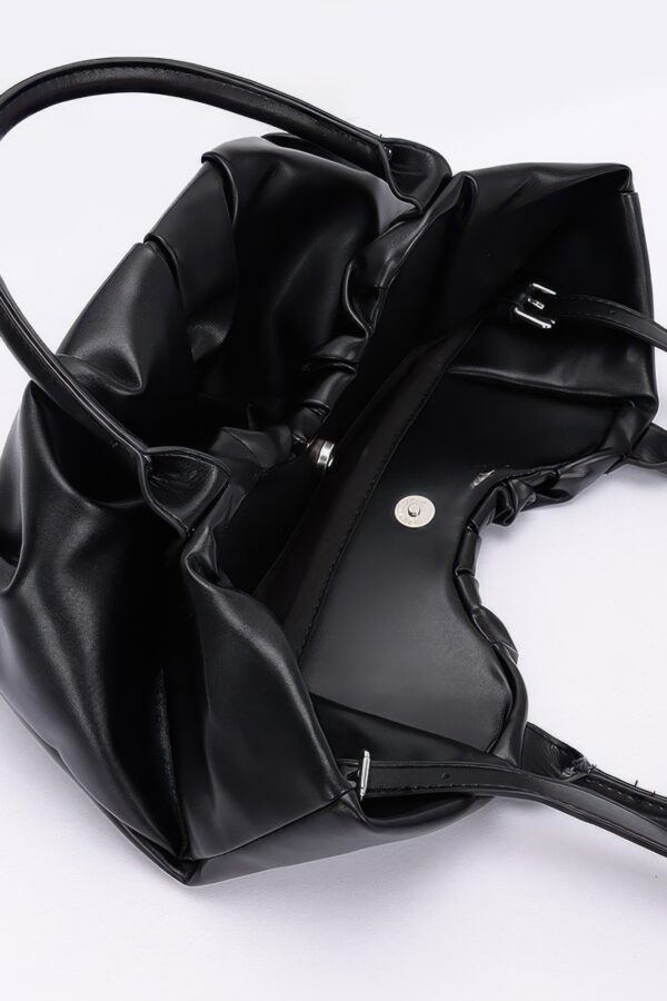 Ruched Faux Leather Tote Bag – Black, Coffee, Nude