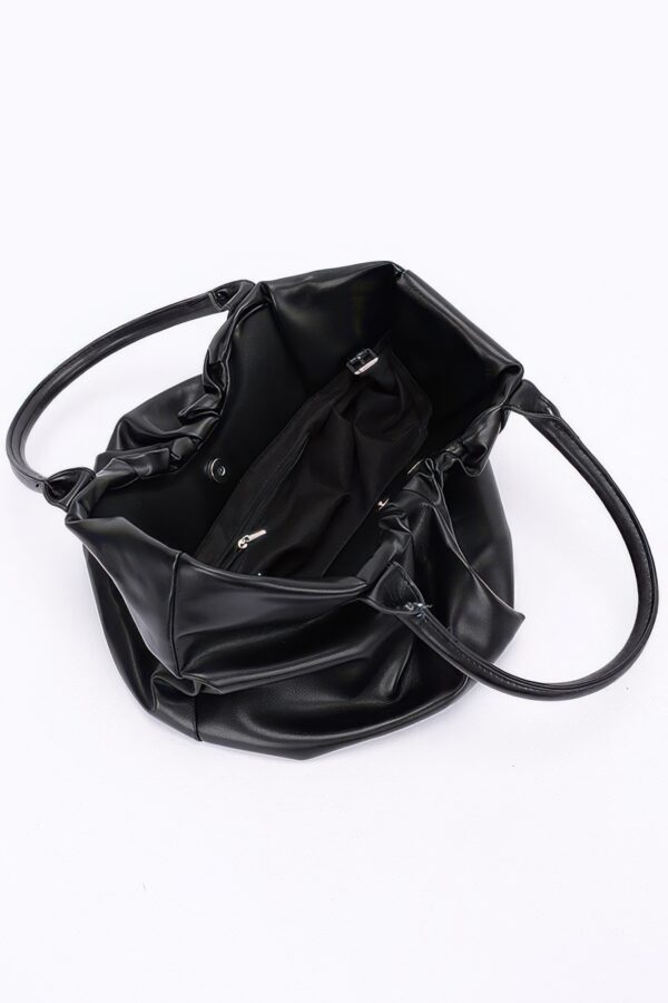 Ruched Faux Leather Tote Bag – Black, Coffee, Nude