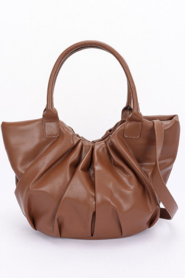Ruched Faux Leather Tote Bag – Black, Coffee, Nude