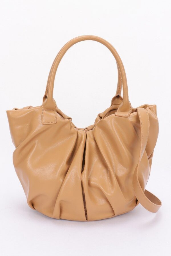 Ruched Faux Leather Tote Bag – Black, Coffee, Nude