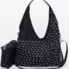 Rhinestone Studded Bindle Bag with Matching Purse – Black