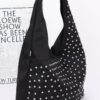 Rhinestone Studded Bindle Bag with Matching Purse – Black