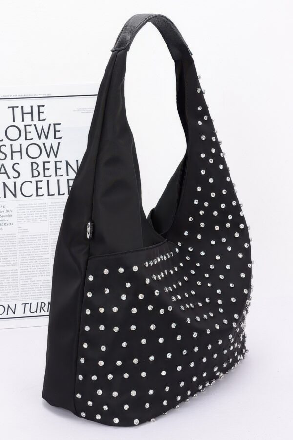 Rhinestone Studded Bindle Bag with Matching Purse – Black