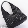Rhinestone Studded Bindle Bag with Matching Purse – Black
