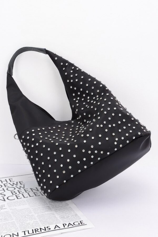 Rhinestone Studded Bindle Bag with Matching Purse – Black