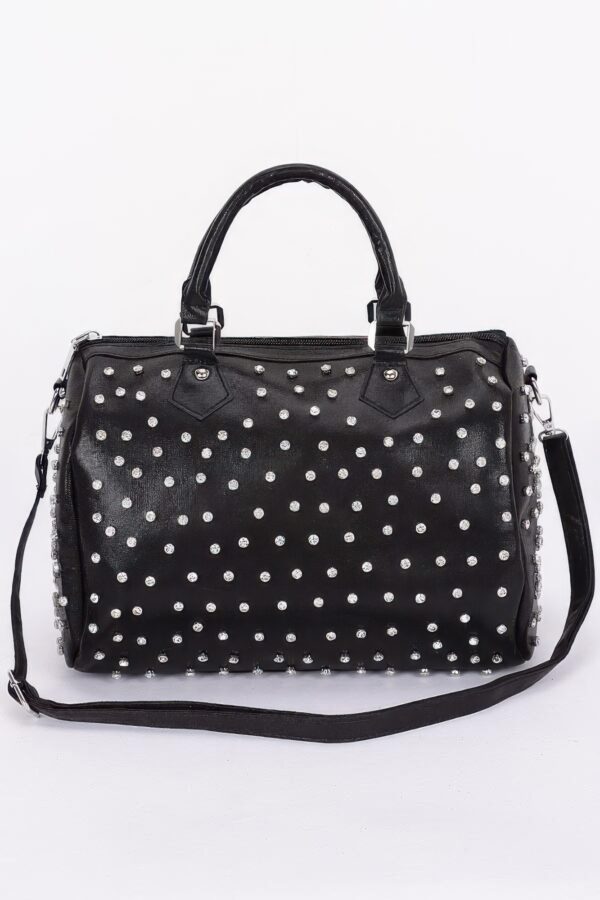 Rhinestone Studded Bowling Bag – PU Handbag