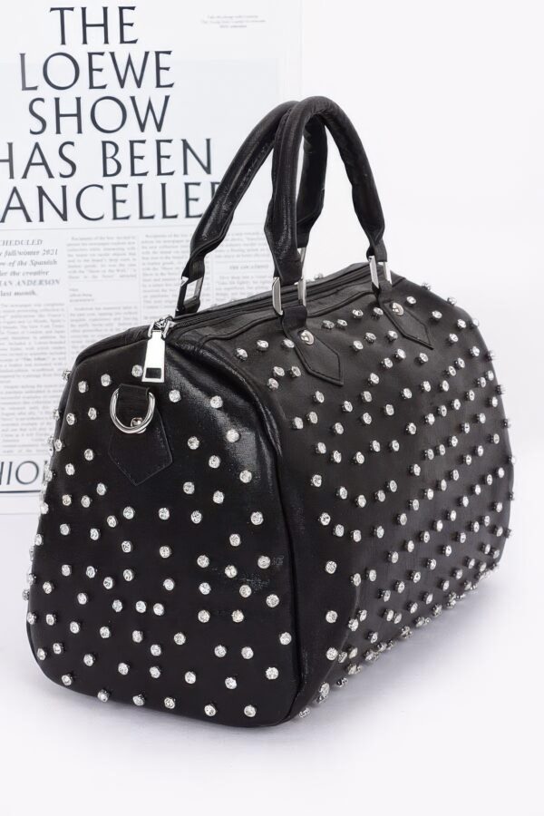 Rhinestone Studded Bowling Bag – PU Handbag
