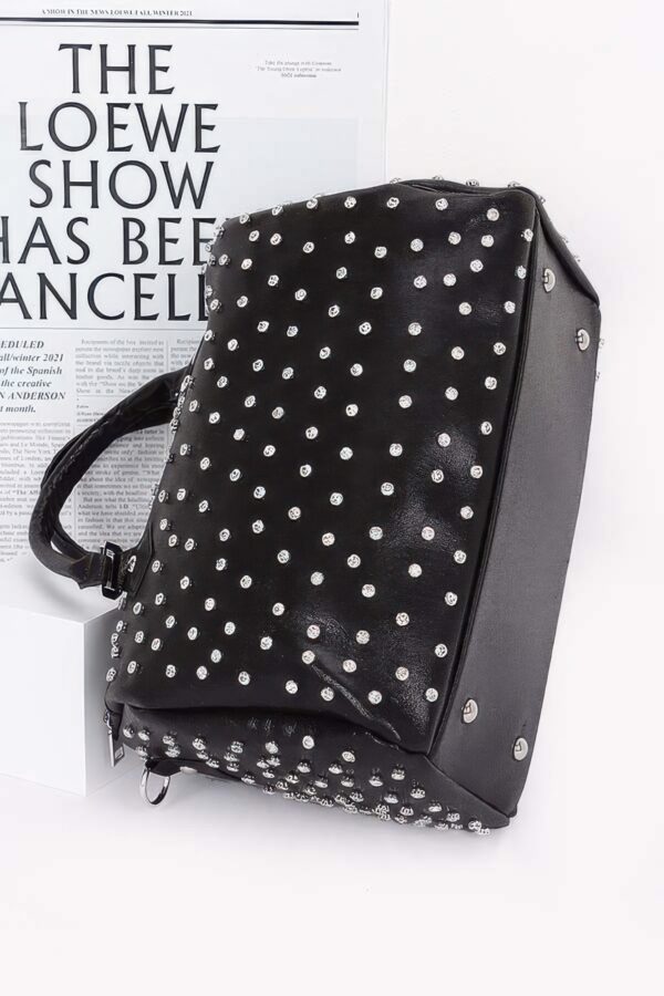 Rhinestone Studded Bowling Bag – PU Handbag