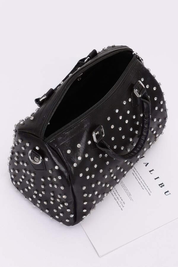 Rhinestone Studded Bowling Bag – PU Handbag