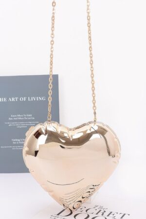 Heart-Shaped Acrylic Case Bag – Metal-Accent Clutch