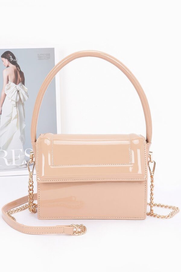 Enamel Top Handle Flap Bag with Chain Strap