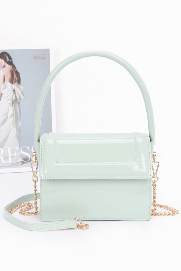 Enamel Top Handle Flap Bag with Chain Strap