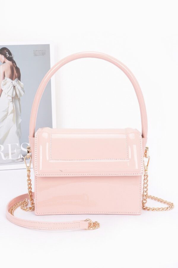 Enamel Top Handle Flap Bag with Chain Strap
