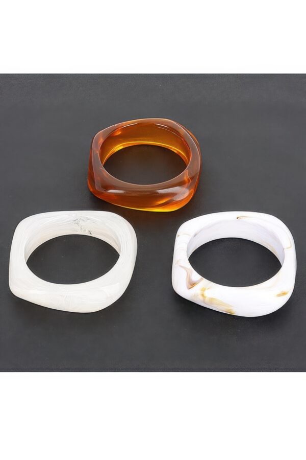 3-Pack Resin Bangle Set – Amber & White Mix