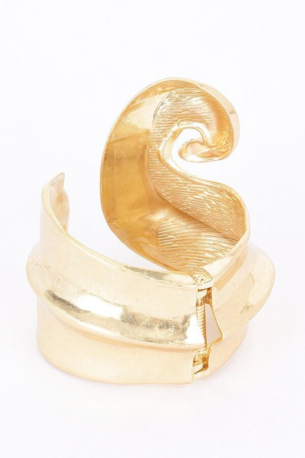 Gold Alloy Spring-Hinge Bracelet with Cast Texture