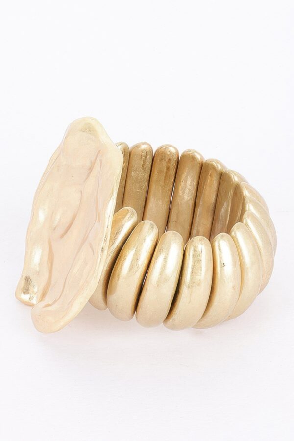 Alloy Stretch Bracelet – Hammered Oval Gold Face