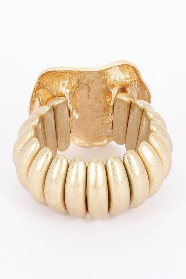 Alloy Stretch Bracelet – Hammered Oval Gold Face