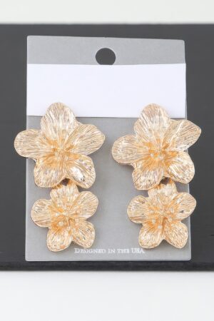 Blooming Flower Drop Earrings – Gold Alloy Finish