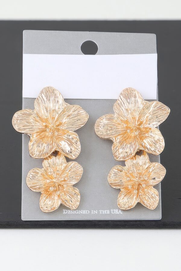 Blooming Flower Drop Earrings – Gold Alloy Finish