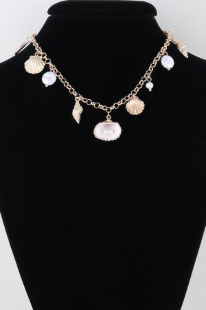 Multi-Pearl & Shell Charm Necklace – Gold or Cream
