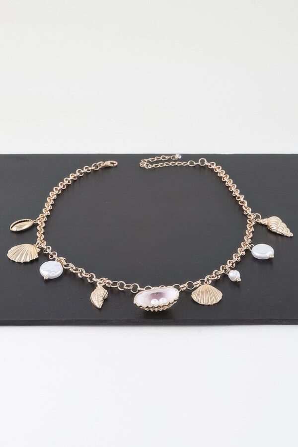 Multi-Pearl & Shell Charm Necklace – Gold or Cream