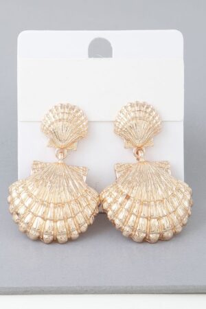 Double Clamshell Drop Earrings – Layered Shell in Gold or Silver