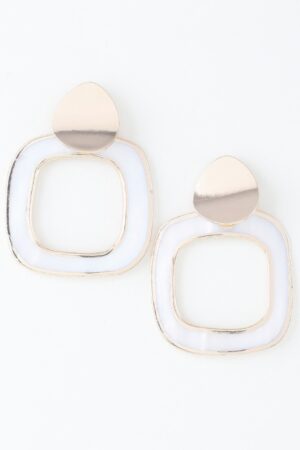 Abstract Marble Frame Earrings – Gold Cream Accent