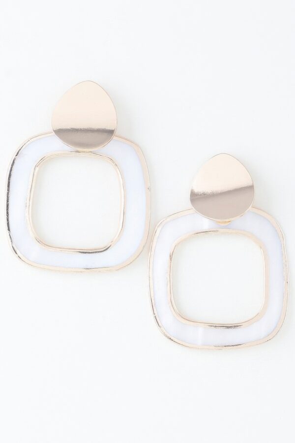 Abstract Marble Frame Earrings – Gold Cream Accent
