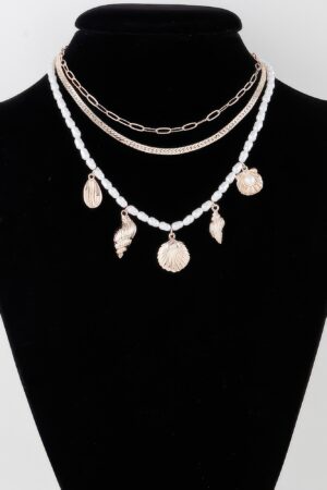 Multi Seashell Charm Necklace – Gold & Pearl