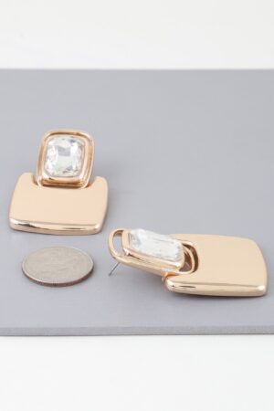 Gold-Tone Cubic Jewel Drop Earrings – Clear Stones