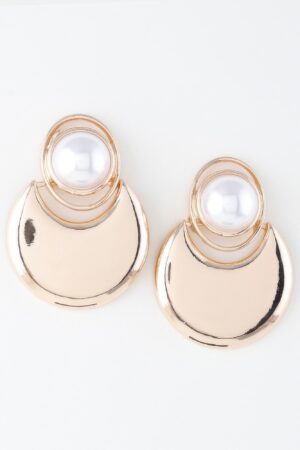 Gold-Tone Pearl Crescent Drop Earrings – Cream