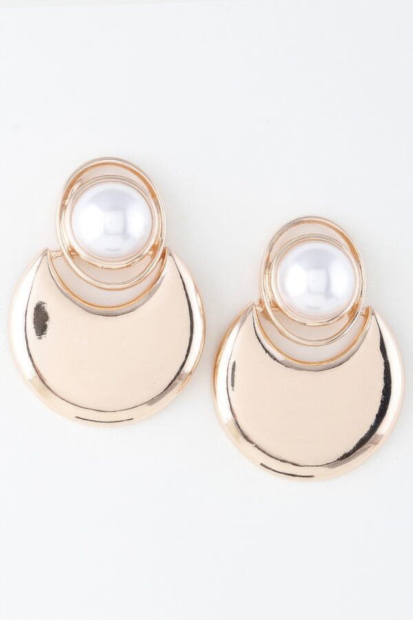 Gold-Tone Pearl Crescent Drop Earrings – Cream