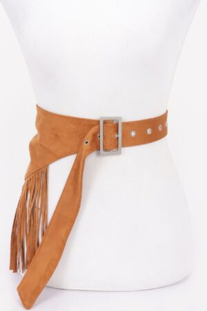Faux Suede Fringe Belt with Buckle – Black, Camel, Coffee