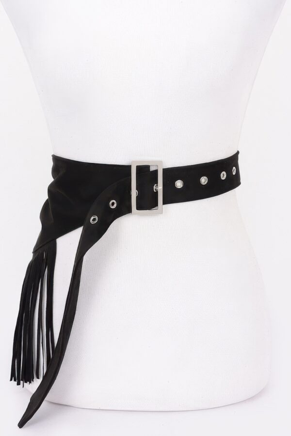 Faux Suede Fringe Belt with Buckle – Black, Camel, Coffee