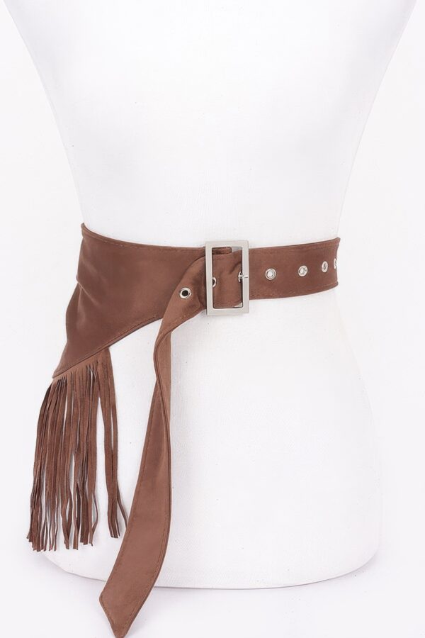Faux Suede Fringe Belt with Buckle – Black, Camel, Coffee