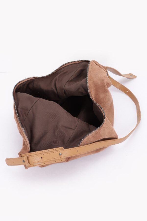 Faux Suede Bindle Bag – Sleek Leather Strap
