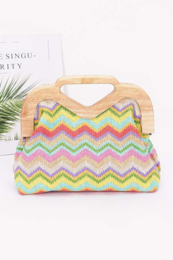 Faux Straw Wood-Frame Clutch – Polyurethane & Wood